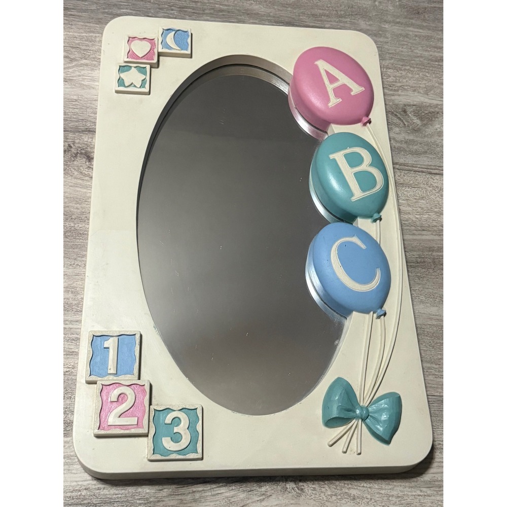 Home Interiors ABC Balloons Mirror Baby Nursery‎ Decor Wall Art Cream Blue Pink